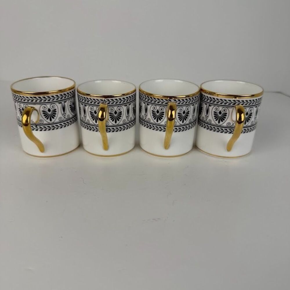 Vintage 1970s Crown Staffordshire Victoria Black Set of 4 Cups & 4 Saucers - Picture 13 of 16